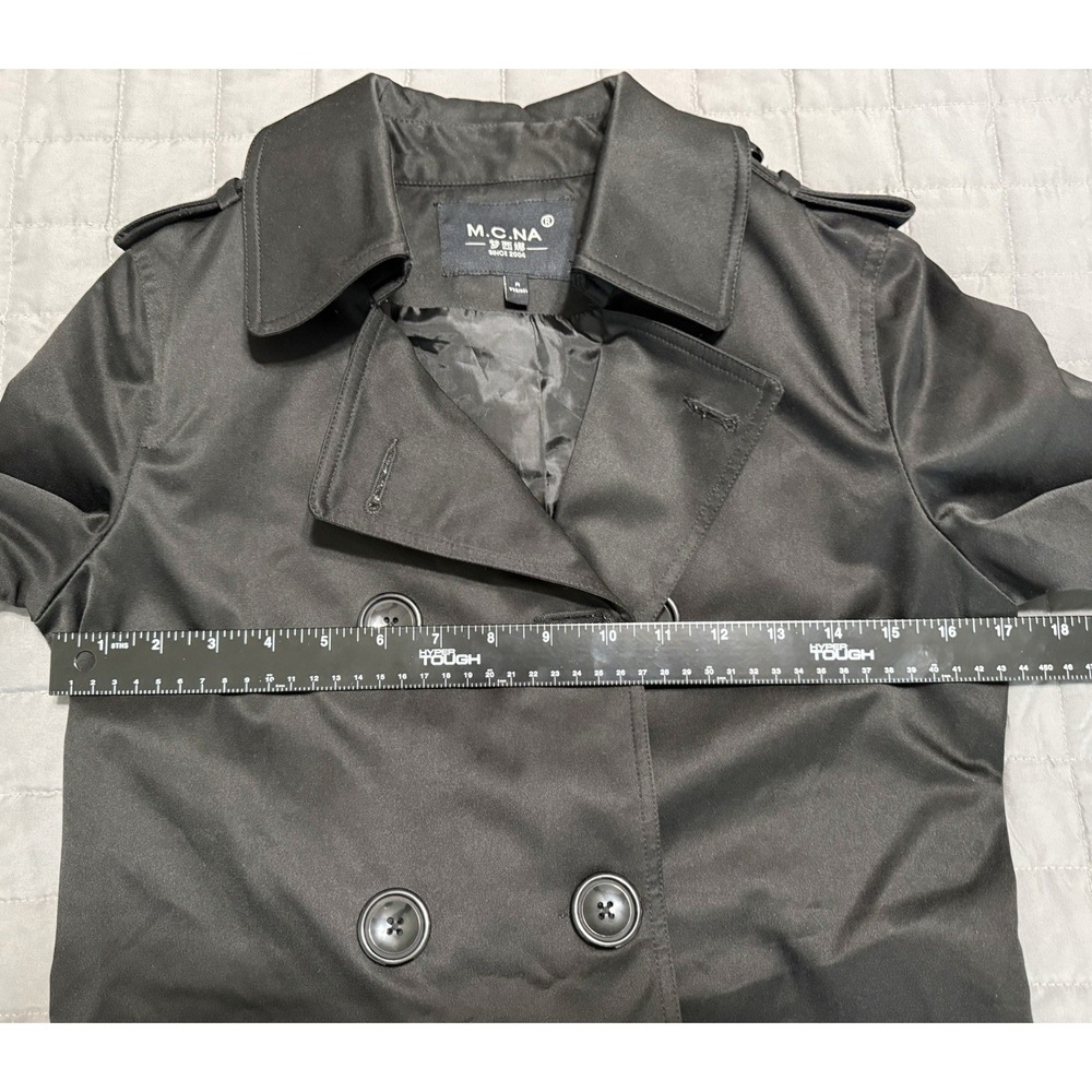 Women's classic black double-breasted trench coat Size M by M.C.NA - Picture 5 of 6